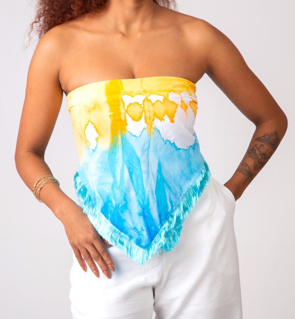 Lenço Quadrado Azul bebê e laranja – Estilo e Versatilidade em Cores Vibrantes - Image 2