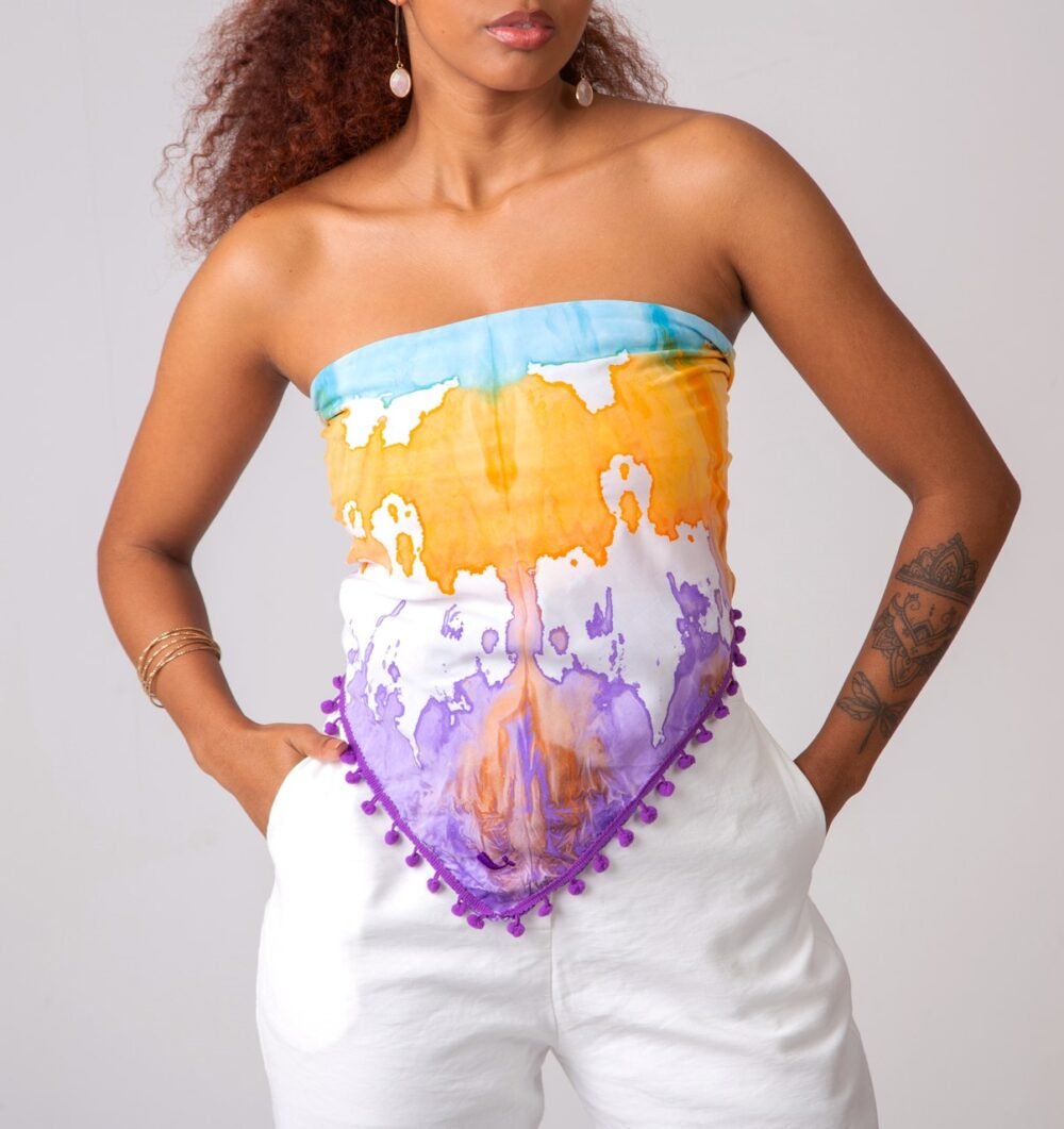 Lenço Quadrado Roxo, Laranja e Azul - Image 2